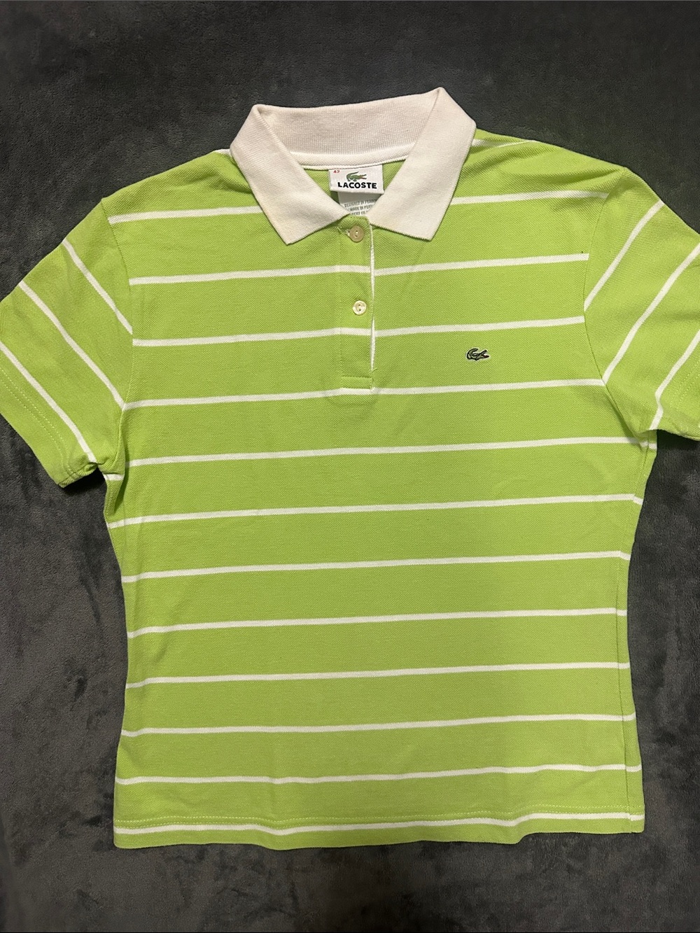 Vintage Lacoste Women’s Lime Green & White Striped Polo size 42 (L Junior)